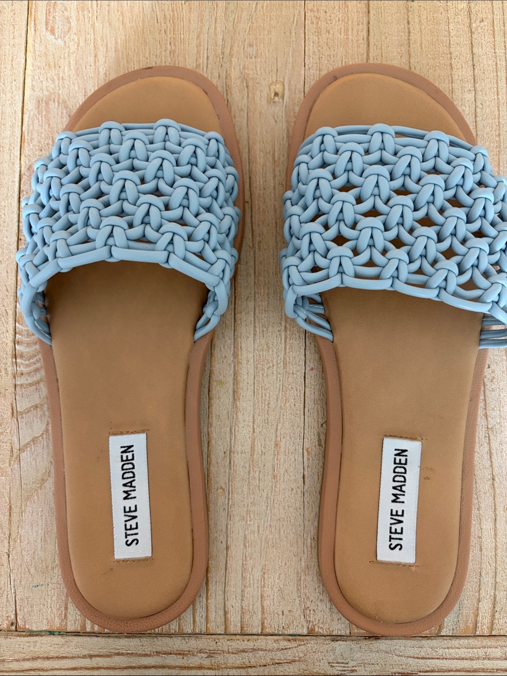 Steve Madden Light Blue Woven Slide Sandals